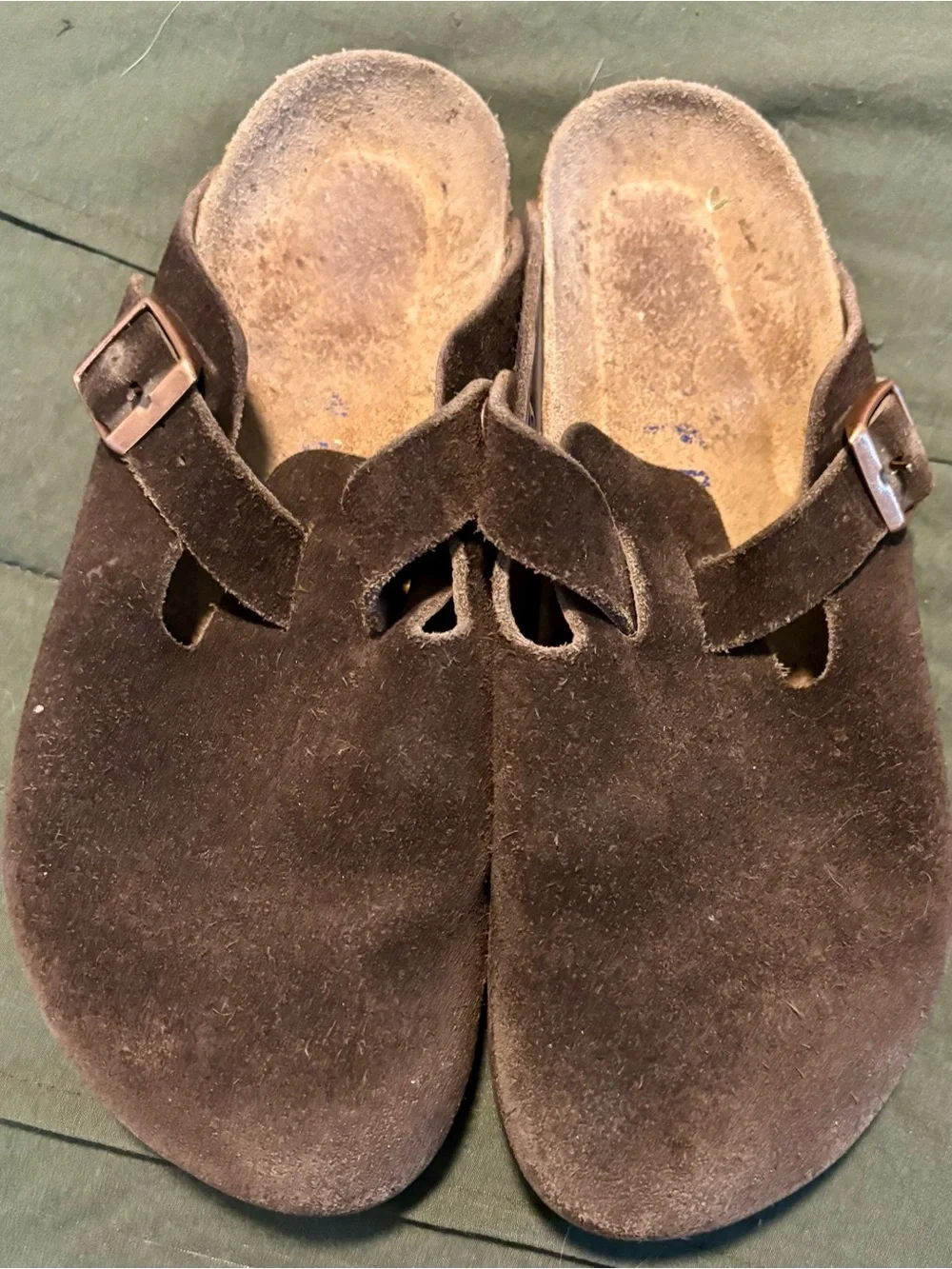 Birkenstock Brown Suede Clogs with Buckle